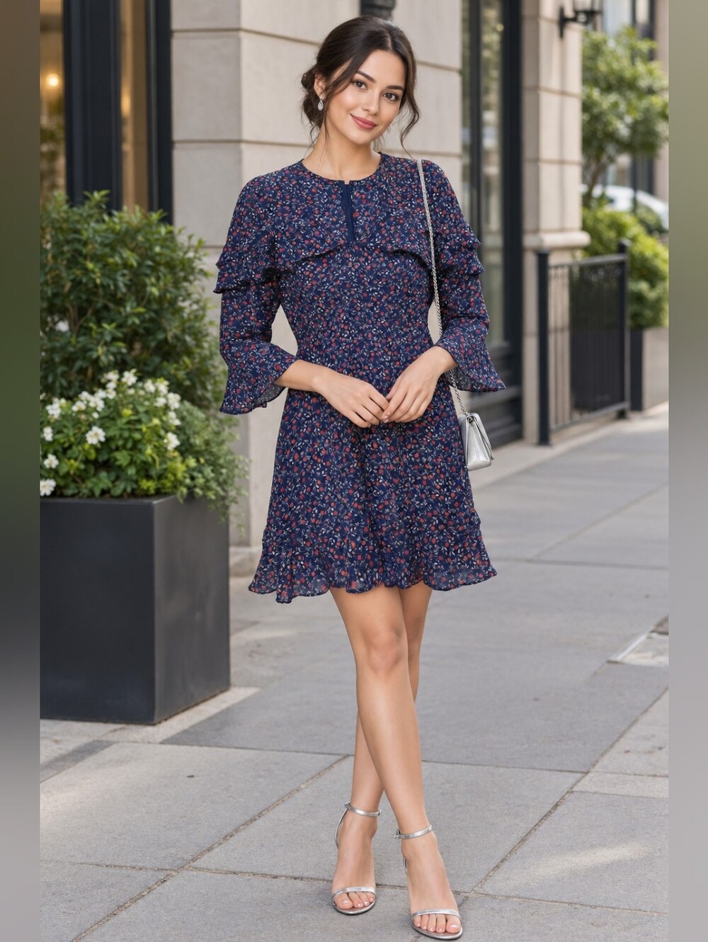 JACK by BB DAKOTA Blue Floral Mini Dress Long sleeves  Size S